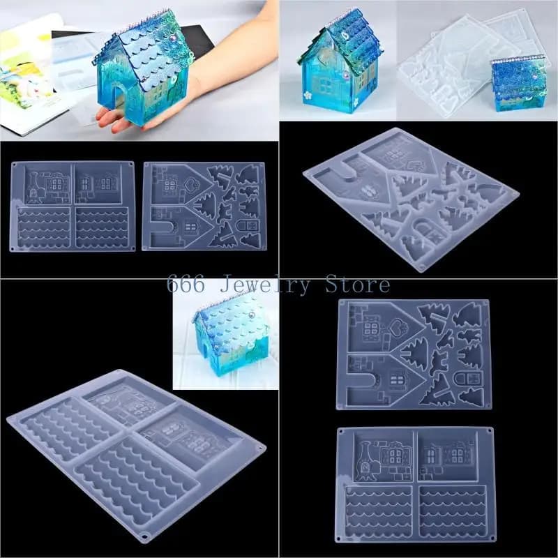 F2TD Creative Christmas House Christmas 3D Castle Silicone Stampo Set stampo resina epossidica per gioielli Regali per a