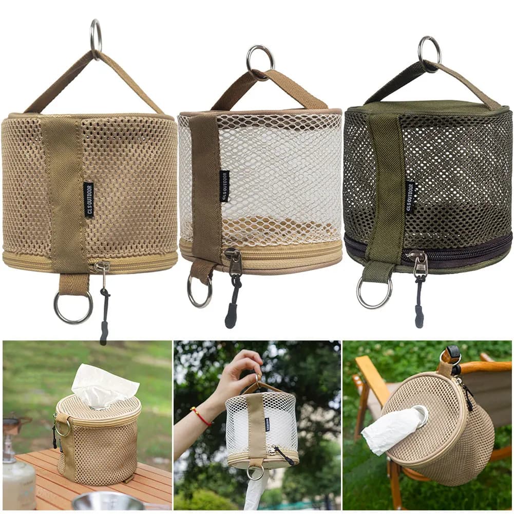 Portable Roll Paper Storage Bag with Hook Hanging Napkin Holder Toilet Paper Storage Box for Picnic Hiking Camping