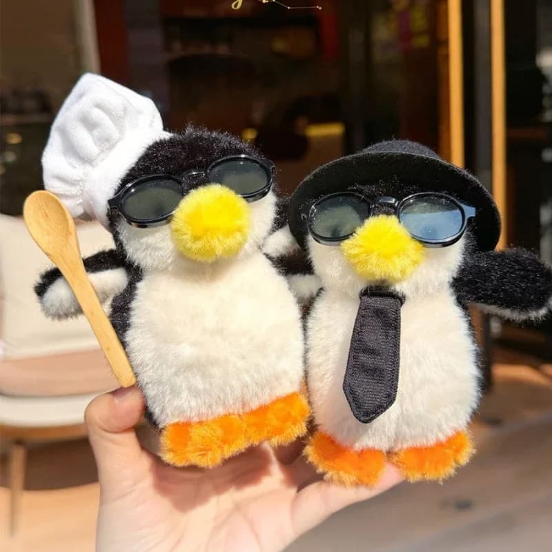 Cute Penguin Plush Keychain Funny Fluffy Penguin Stuffed Animal Chef Gentleman Rockhopper Penguin Plushie for Backpack Charm