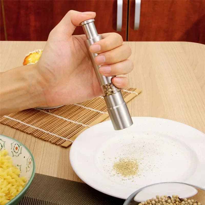 Manual Salt And Pepper Grinder Set Thumb Push Pepper Mill Stainless Steel Spice Sauce Grinders With Metal Holder Kitchen Tool
