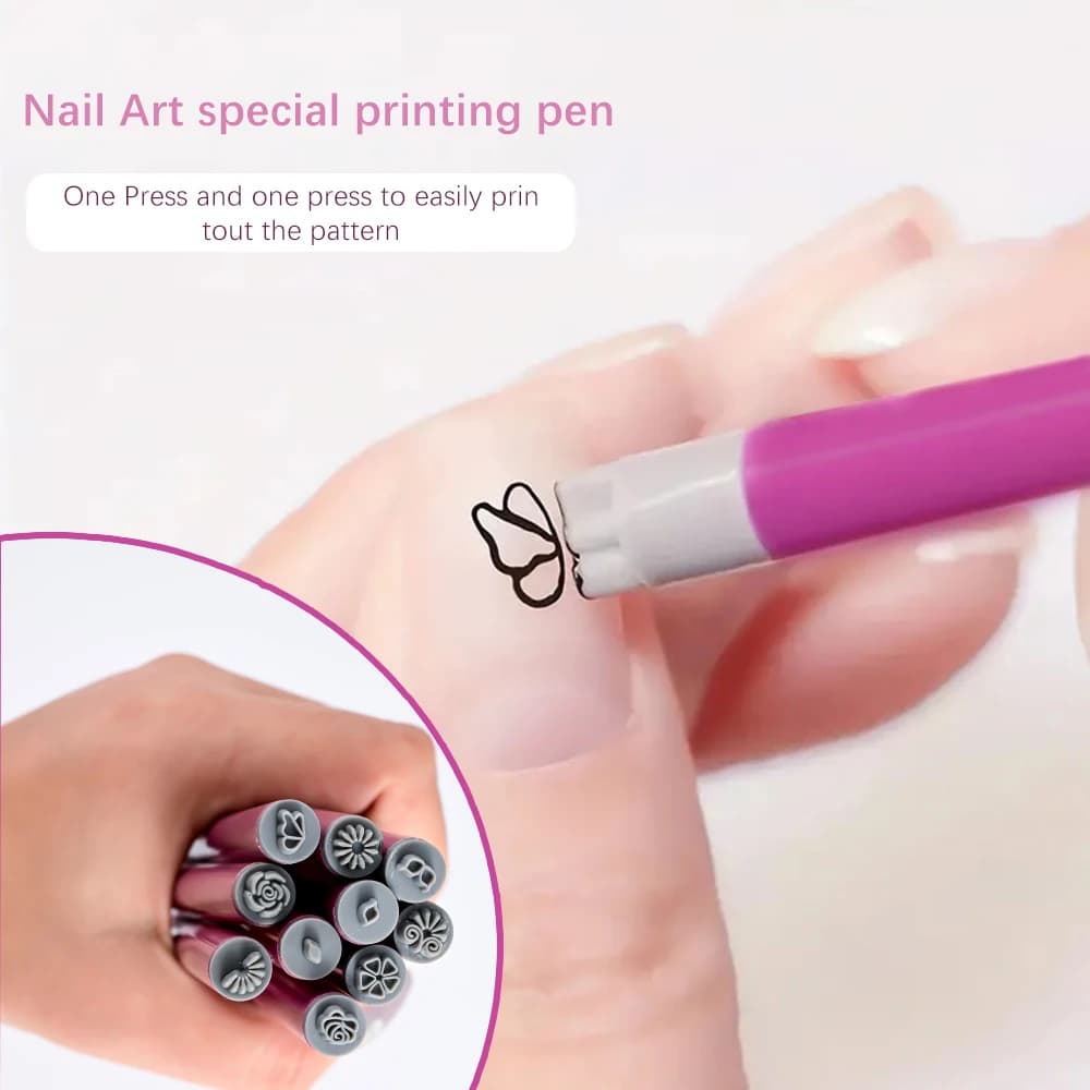 4/6/10pcs Testa di Silicone Nail Art Stamp Pen Kit Scava Fuori Farfalla Rosa Unghie Pittura Matita FAI DA TE Graffiti Manicure Punteggia Strumento