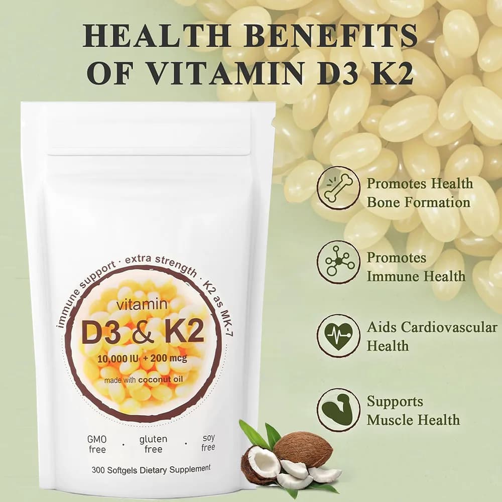 180/300 Vitamina D3 K2 | Contiene olio di cocco vergine | Complesso di vitamina D e K 2 in 1 | Alta Potenza