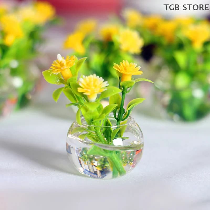 1 pcs 1:12 miniature doll house in green resin pot for home decoration simulation pot plants