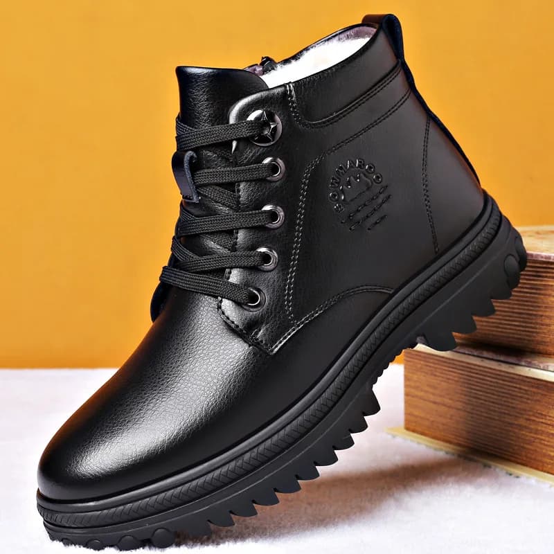Winter New Genuine Leather Men's Boots Natural Fur Warm Ankle Boots Working Men Footwear Waterproof Snow Boots Rubber
