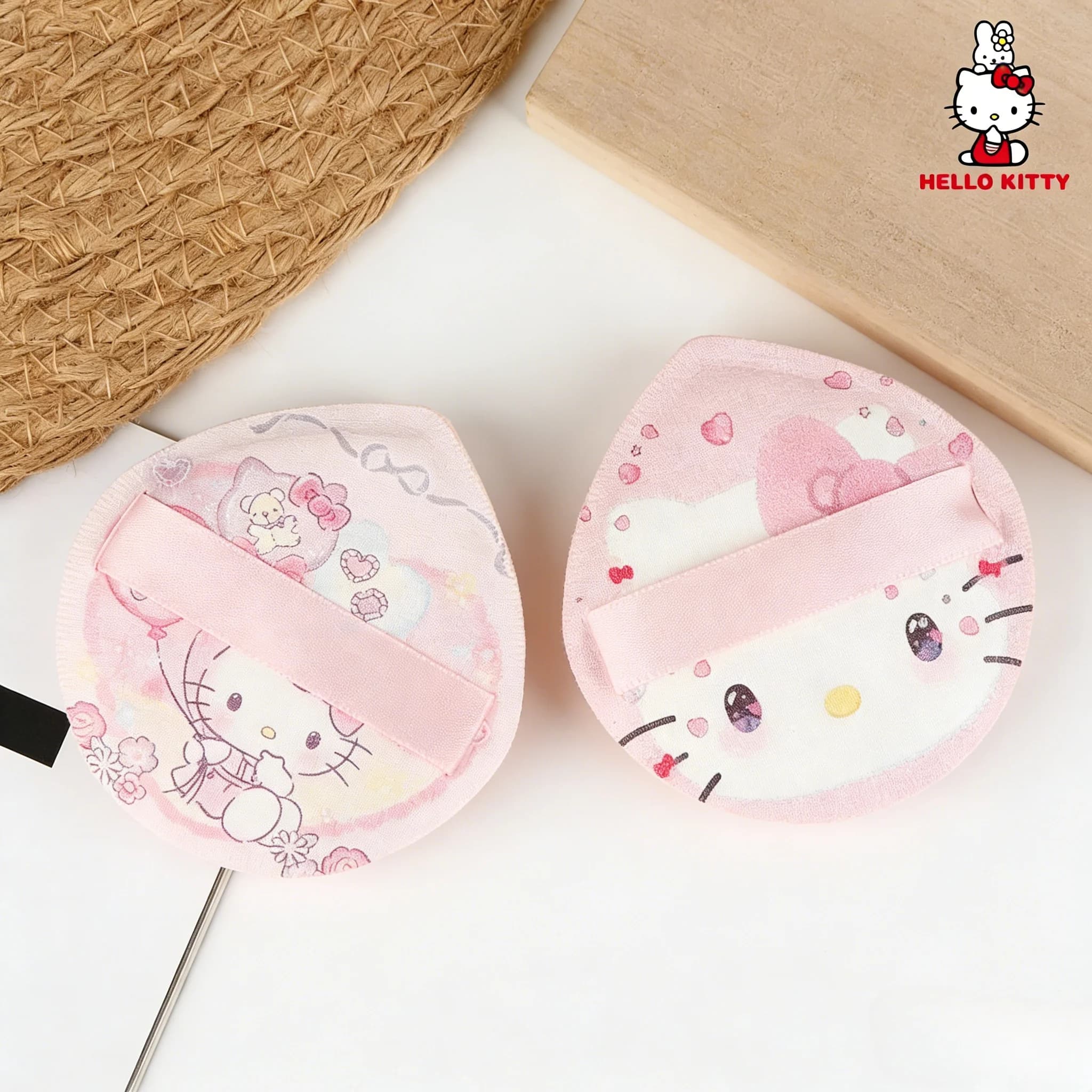 Sanrio Soft and Kawaii Hello Kitty Marshmallow Cushion Puff Sponges Kit for double-use makeup, dry/wet, birthday gifts for girls