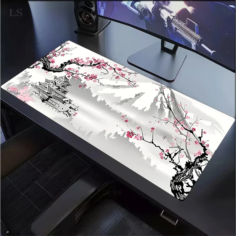 Tappetino da scrivania Sakura bianco, tappetino per mouse con fiori di ciliegio, tappetino per mouse da ufficio e gaming, tappetino per tastiera, tappetino antiscivolo per ufficio, tappetini per mouse per laptop