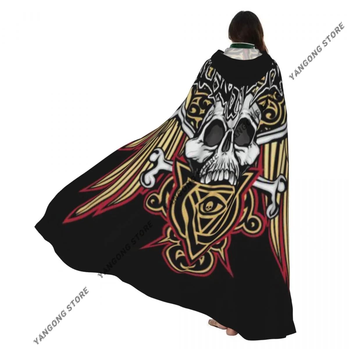 Mantello grunge con teschio gotico di Halloween per adulti, mantello con cappuccio, costume medievale, abito lungo