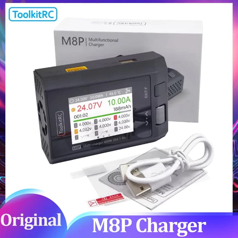 ToolkitRC M8P 600W 20A Caricatore bilanciato DC multifunzione per 1-8S XT60 Lipo LiHV LiFe Lion LTO Test del segnale batteria Aggiornamento M8S