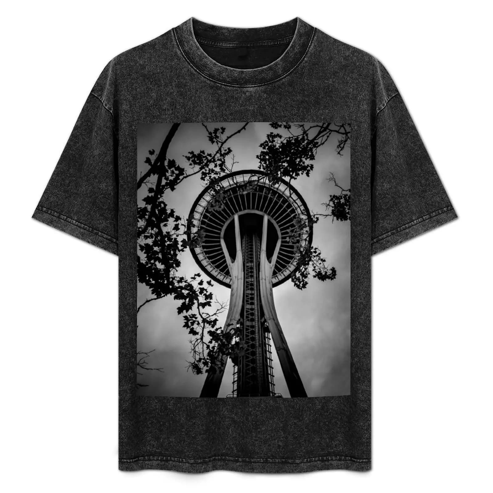 Tapestry da parete con alberi e Space Needle a Seattle, Cascadia, T-shirt casual con stampa grafica