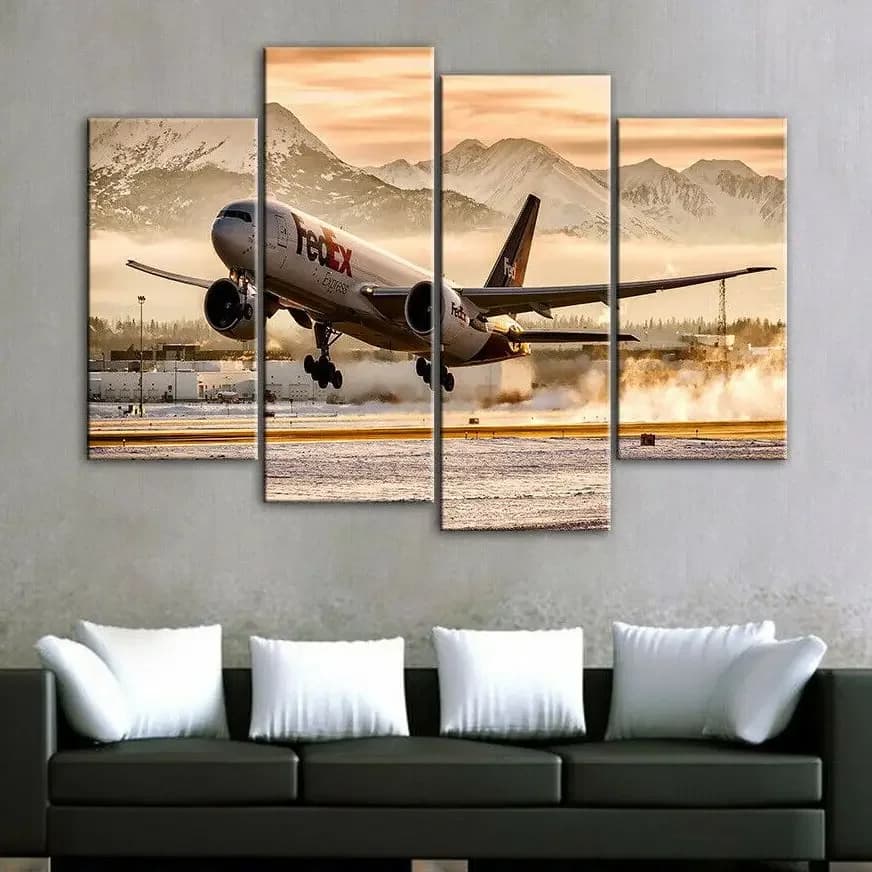Senza cornice 4 pezzi Express Airplane Decollo Aeroporto Wall Art Canvas Poster Immagine Dipinti Decorazioni per la casa per la decorazione del soggiorno