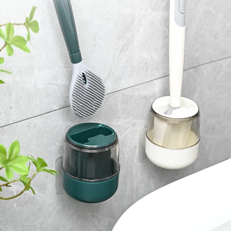 Dispenser di sapone scopino per wc spazzola per la pulizia con manico lungo riutilizzabile in Silicone con accessori per il bagno a parete liquidi