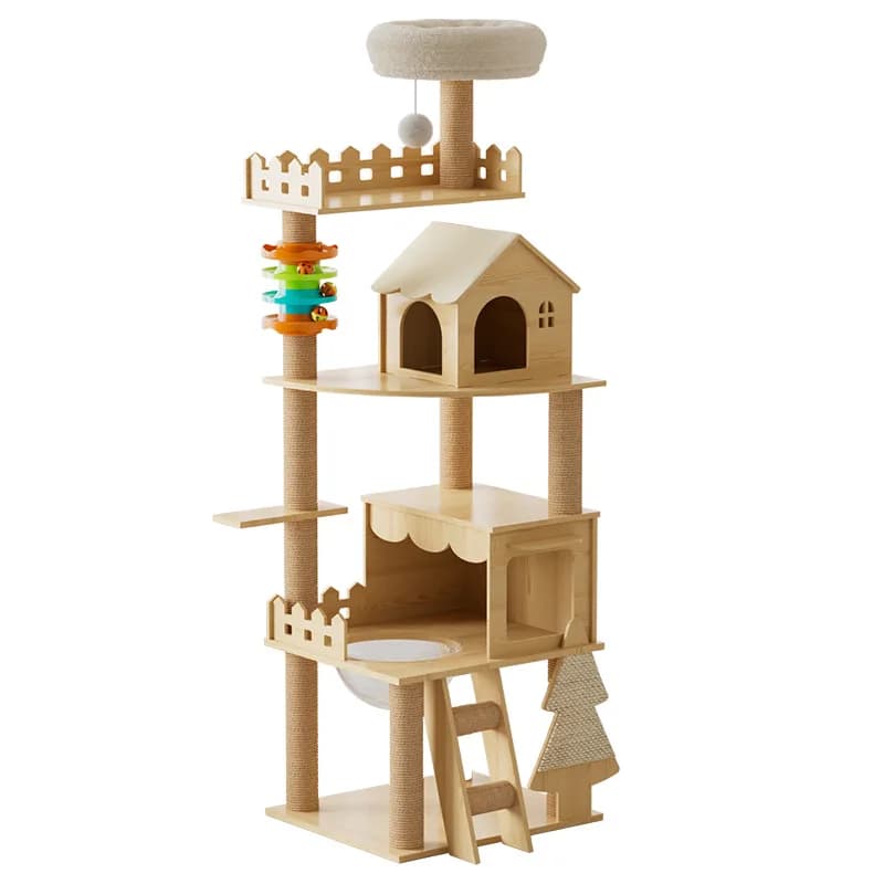 Solid Wood Cat Tree, Large Cat Climbing Frame, Pet Furniture, Multi-Level Cat Tower, Scratching Post, Interactive Toy for Cats