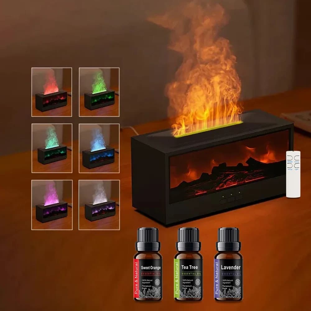 Umidificatore d'aria e diffusore di oli essenziali – Fiame Aroma Tech + luce notturna per sollievo dal seno, pelle secca e relax