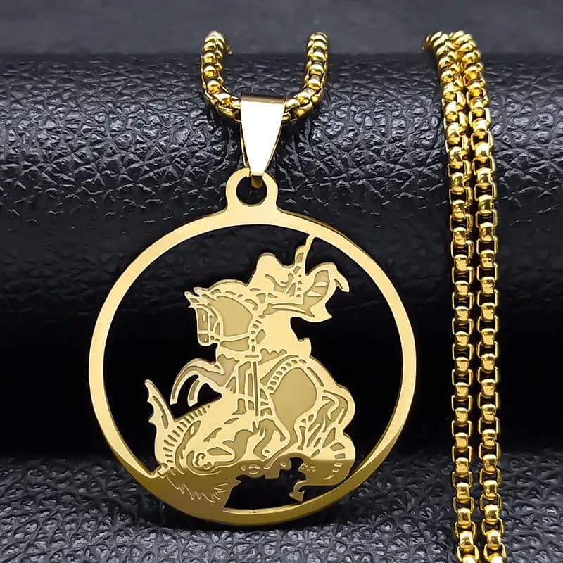 Archangel St.Michael Protect Me Necklace Stainless Steel Saint Shield Protection Male Necklace Jewelry Corrente Masculina 6071S2