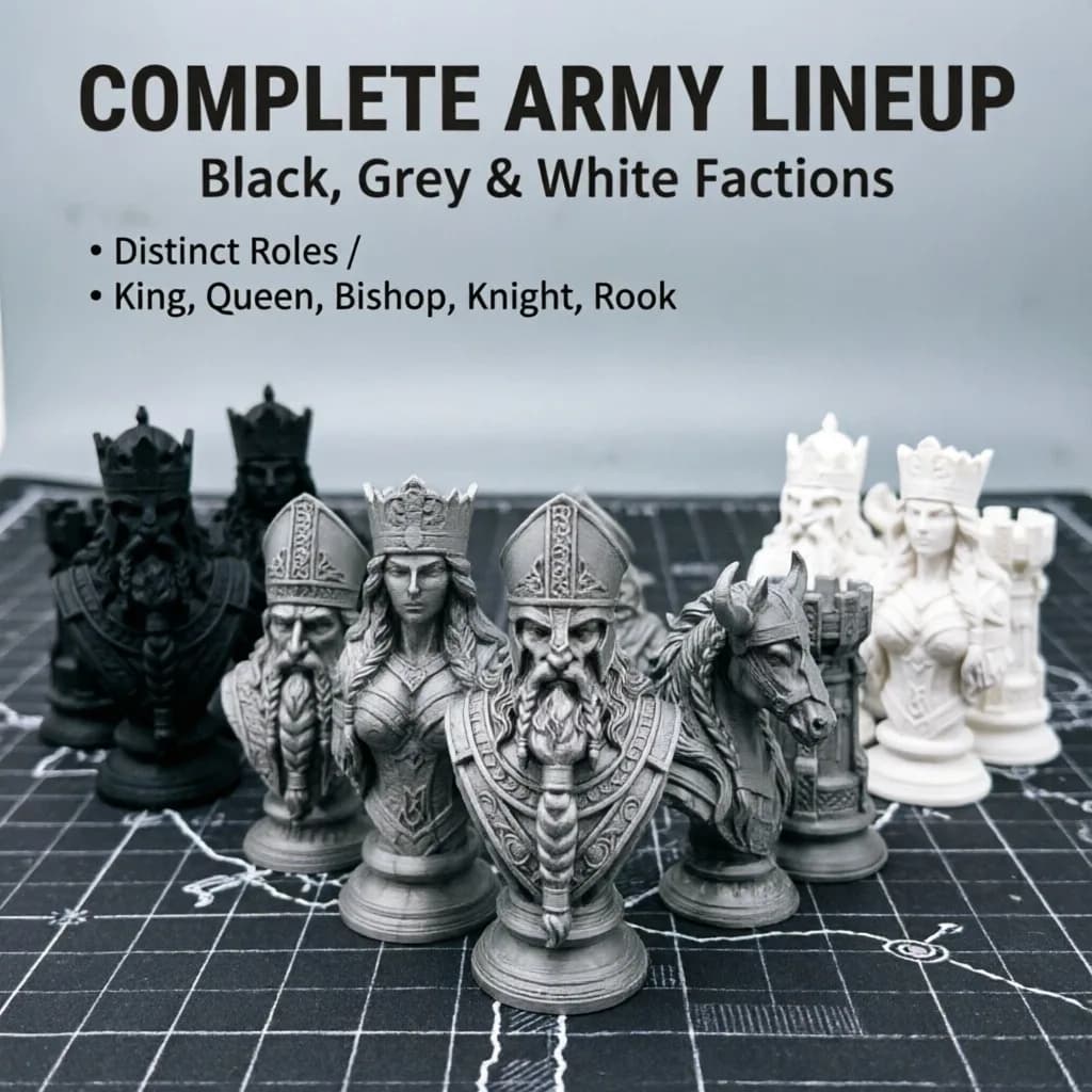 10cm 3D Printed Chess Pieces, Nordic Mythology King Queen Knight, Figurine Set Board Game Model, Home Decor Gift Collectible