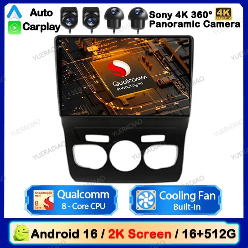Android 16 Car Radio For Citroen C4 C4L DS4 2013 - 2017 Qualcomm Carplay & Android Auto FM Head Unit Mirror Link Backup Camera