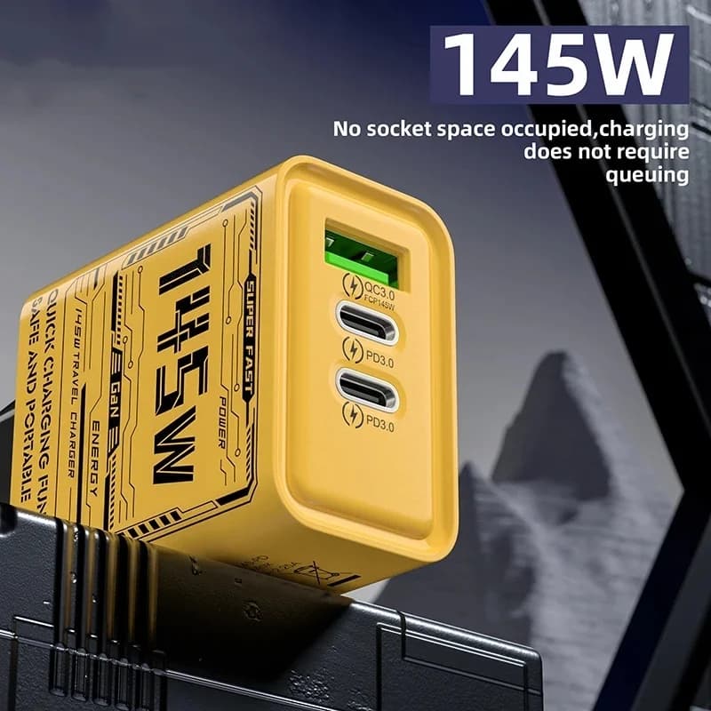 145W 3-Ports Phone Charger Ultra Fast Charging Type-C GaN USB-C QC 3.0 Super Charge Adapter For Huawei iPhone Samsung New
