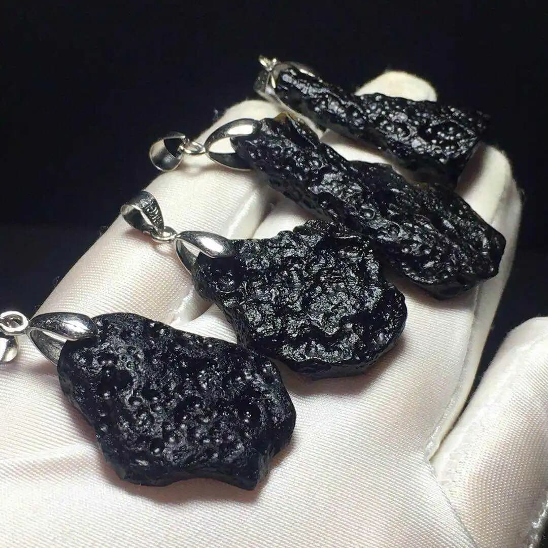 Natural Mineral Stone Meteorite Tektite Pendant Irregular Black Glass Quartz DIY Necklace Making Hip-hop Man Jewelry Accessories