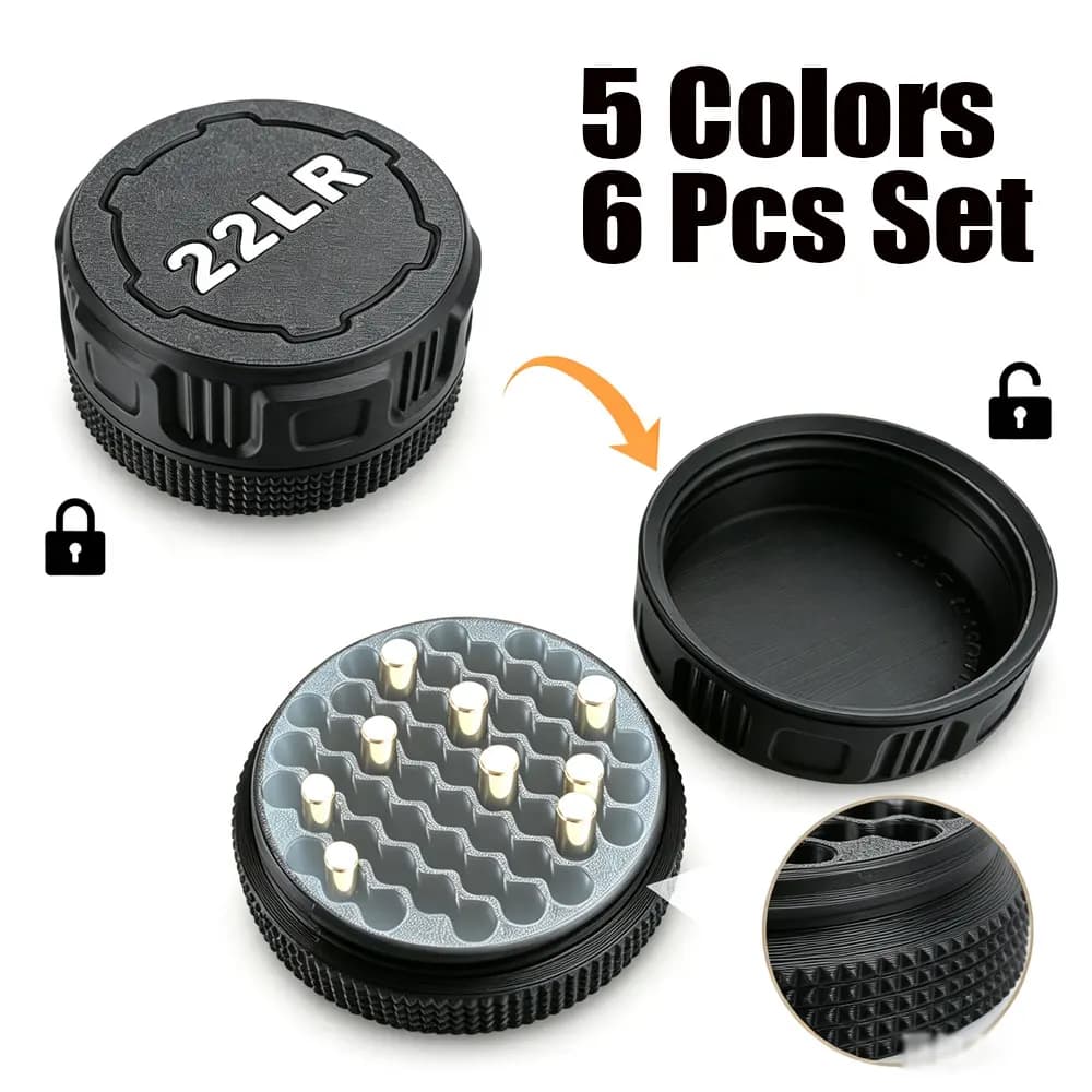 6Pcs Ammo Storage Box .22LR 55 Rounds Ammunition Case Bullet Storage Container Portable Mini Ammo Organizer Box for Men Hunting