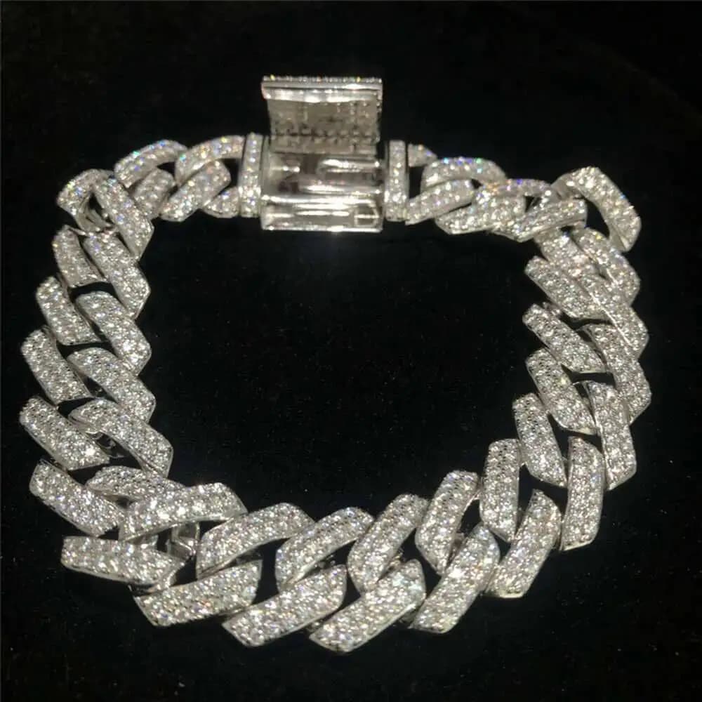 Luxury Custom Fine Jewelry Vvs Moissanite Diamonds Cuban Bracelet 925 Sterling Silver Gold Plated Hip Hop Moissanite Cuban Chain