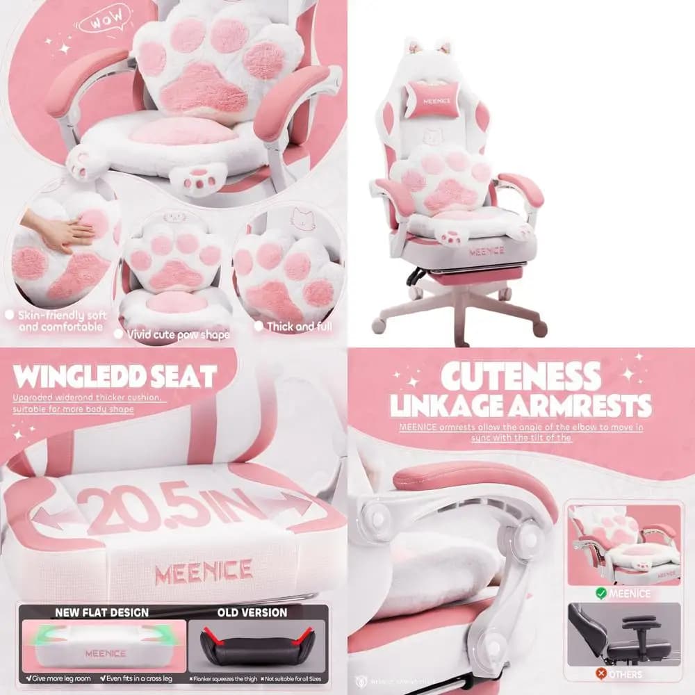 Sedia da Gaming con Orecchie di Gatto e Cuscino, Sedia Ergonomica Reclinabile per PC per Ragazze e Adulti fino a 136 kg