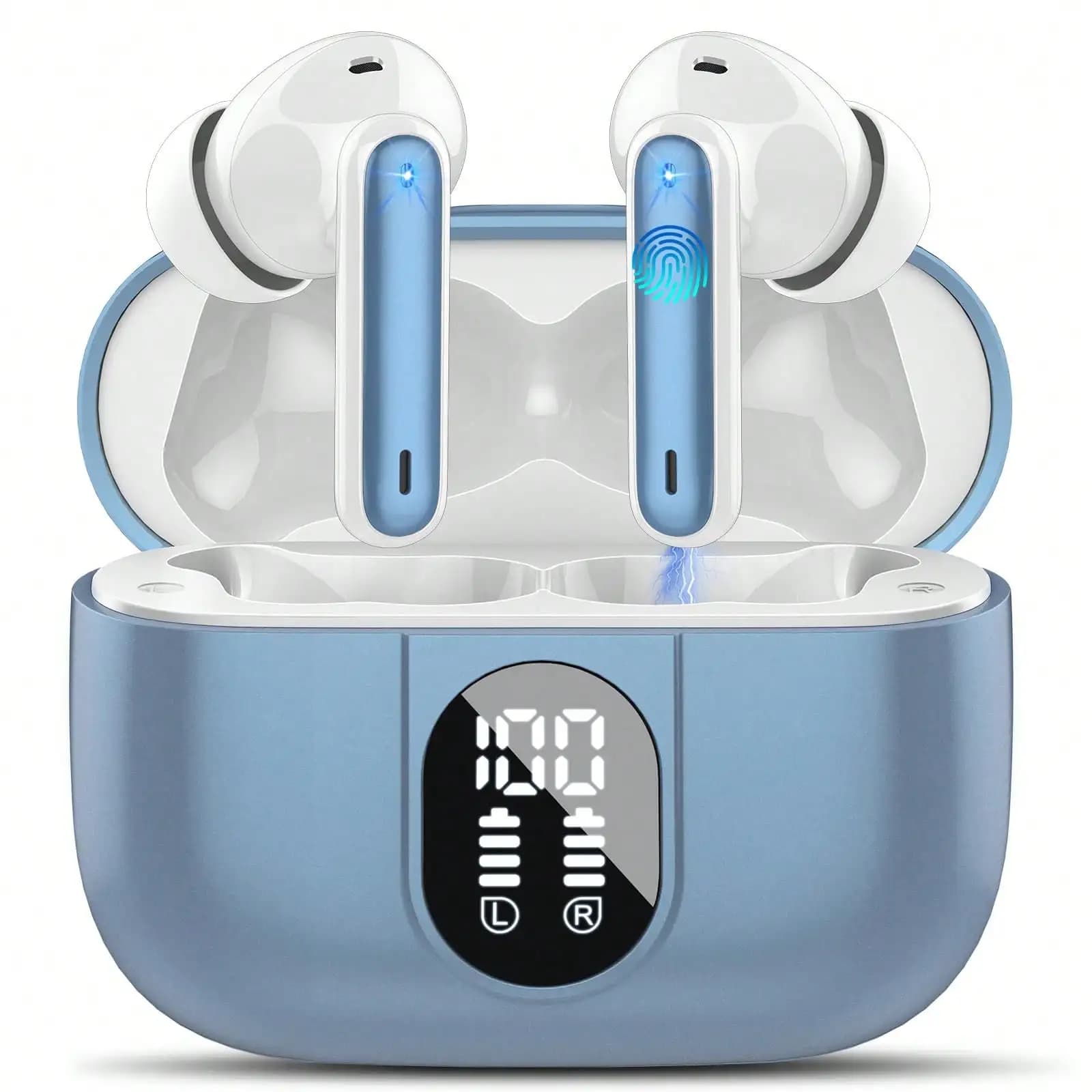 Auricolari wireless Ordtop Csasan, cuffie wireless Bluetooth 5.3 con 4 microfoni con cancellazione del rumore ENC, nuovi auricolari Bluetooth da 40 ore, mini auricolari stereo con bassi profondi, impermeabili IP7, display LED
