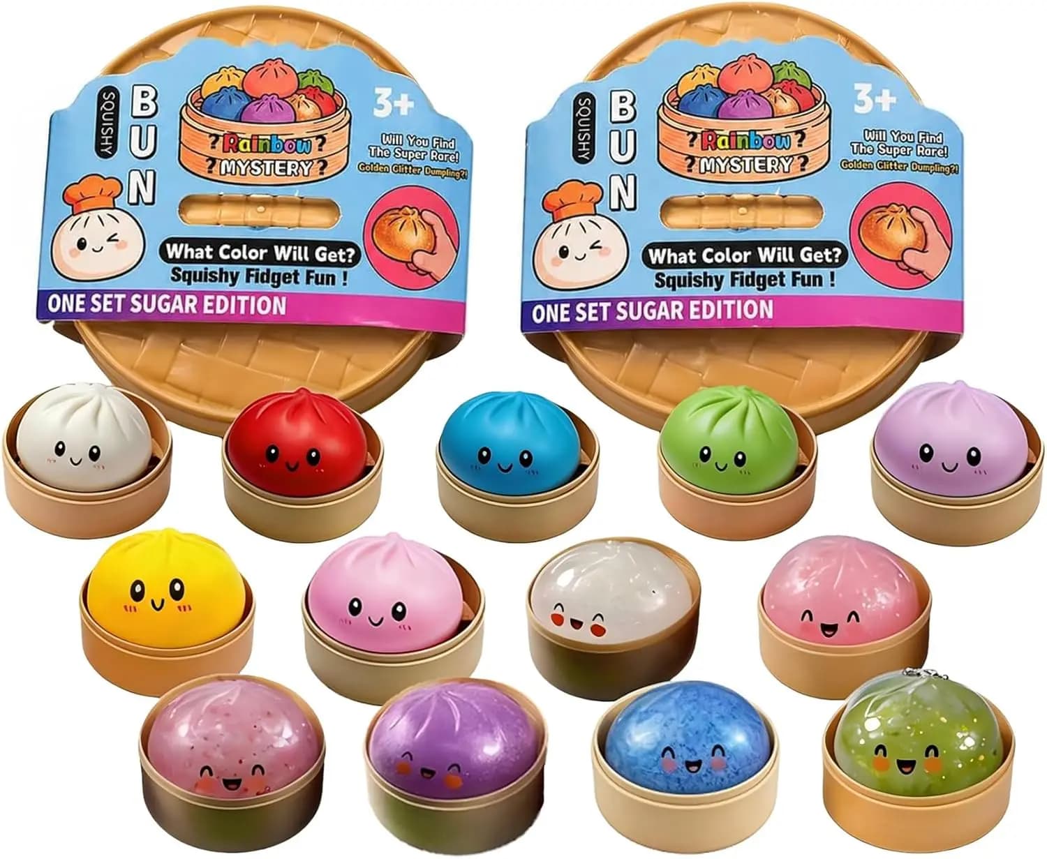 12pcs Mini Glitter Dumpling Squishy with Box Dumplings Sensory Squeeze Toy for Stress Relief Random Color