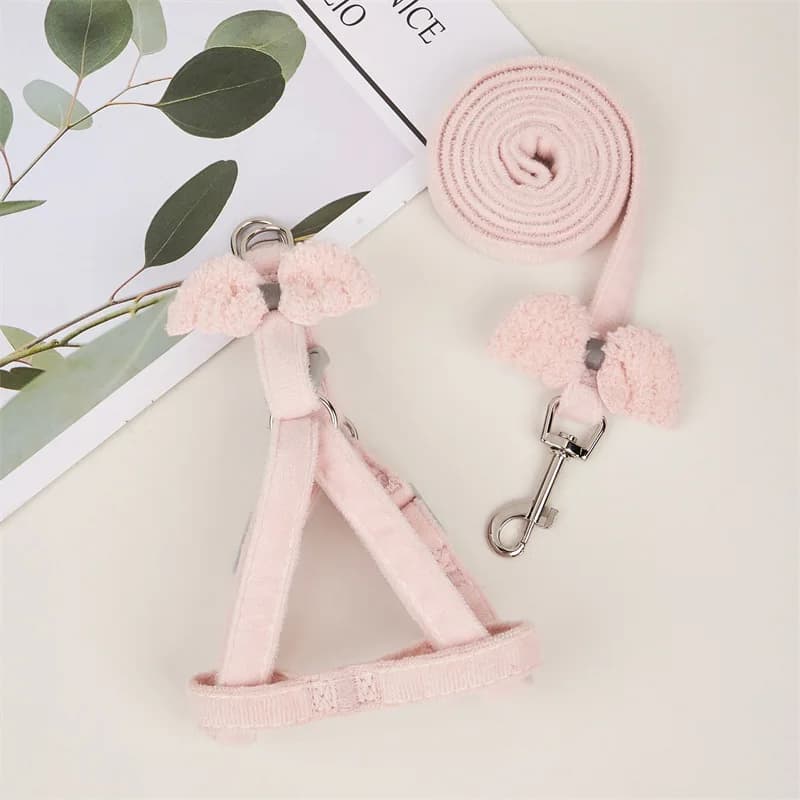 Adjustable Plaid Bowknot Cat Harness Long Leash for Small Animal Dog Chest Strap Outdoor Walking Collar Set Pet Accessories