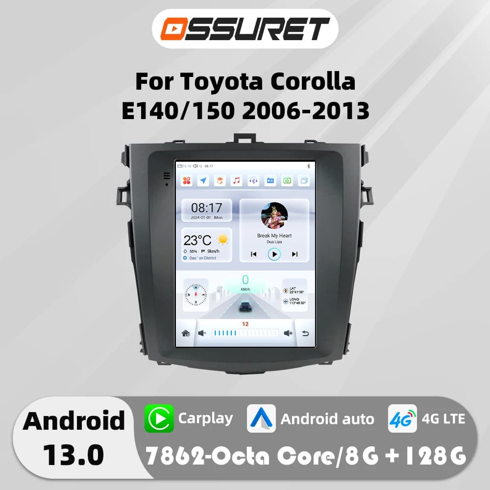 9.7 "7862 Android 13 Autoradio per Toyota Corolla E140 E150 2006-2013 Lettore multimediale 4G Autoradio DSP Carplay GPS navi Stereo