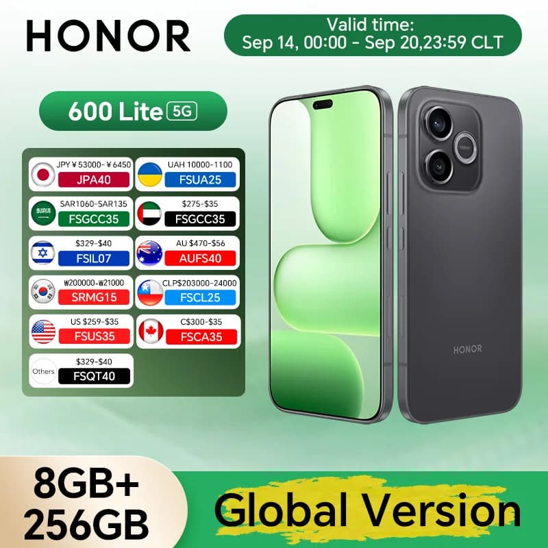 Nuova Versione Globale Originale HONOR 600 Lite 5G 8GB+256GB Schermo AMOLED da 6.6'' Fotocamera Principale da 108MP 6520 mAh 45W SuperCharge NFC