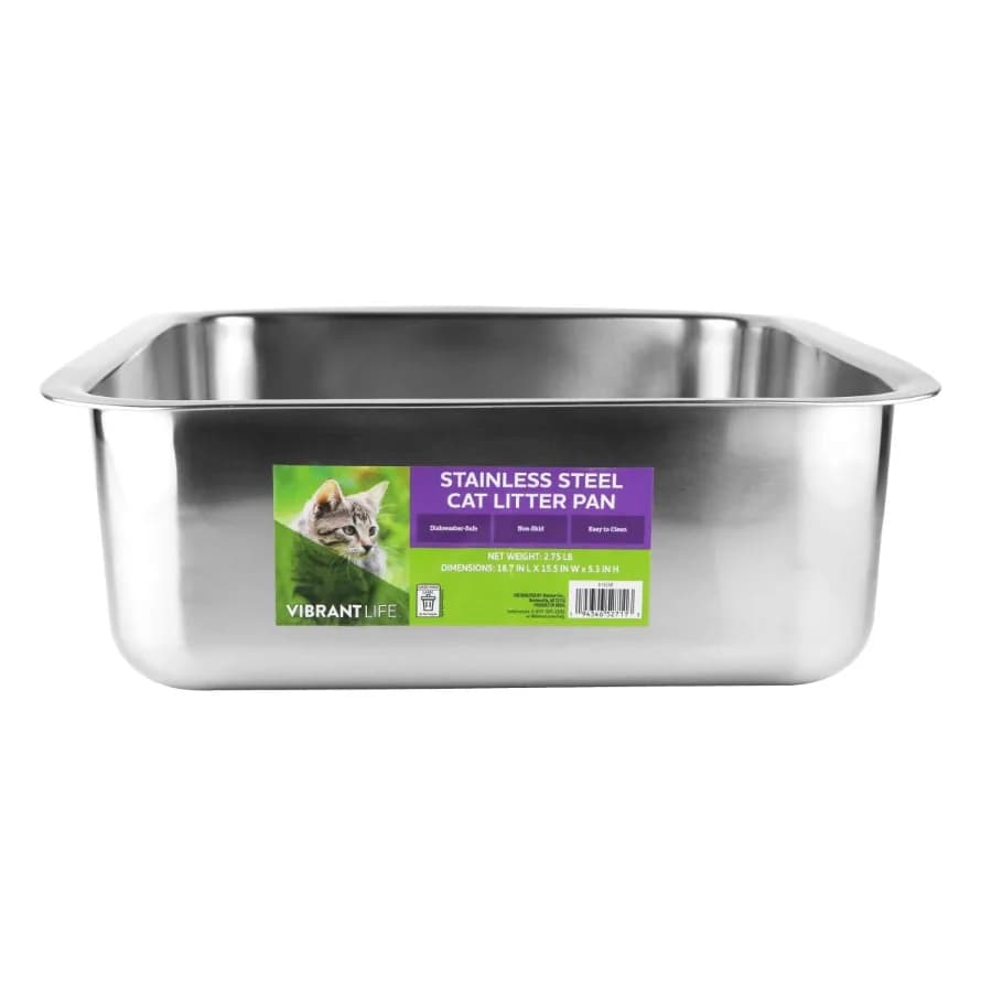 Lettiera per Gatti in Acciaio Inossidabile con Bordi Alti 18.7 L x 15.5 L x 5.3 A, Ideale per Uso Interno, Previene il Trasporto di Sabbia, Durevole e Facile da Pulire