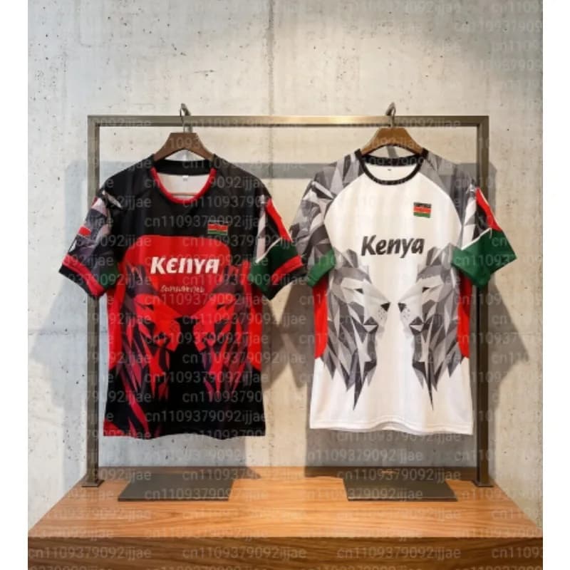 Maglia Estiva Kenya Rugby Stampata in 3D per Genitore e Figlio, T-shirt a Maniche Corte ad Asciugatura Rapida e Traspirante, Abbigliamento Sportivo, Maglie Rugby Kenya