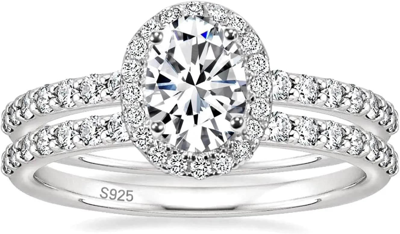Set di anelli nuziali in argento sterling 925 con zirconi cubici da 1,5 ct, anelli di fidanzamento con taglio ovale, fedi nuziali per donna, taglia 4-10