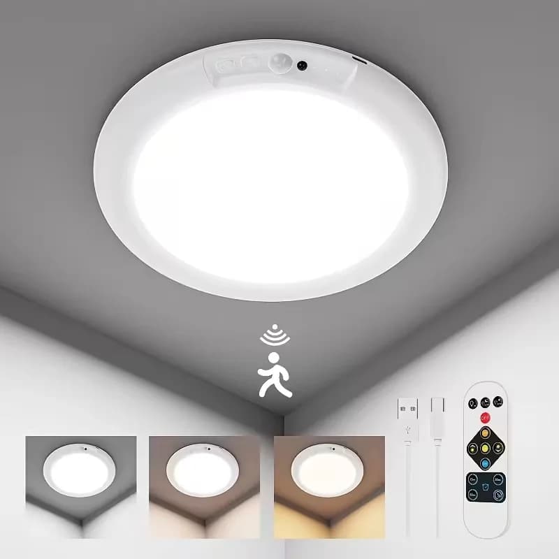 Lampada da soffitto con sensore di movimento, magnetica, wireless, da parete, con telecomando, ricaricabile tramite USB Type-C, luce notturna a LED per corridoio e camera da letto