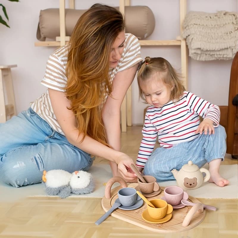 Silicone Afternoon Tea Set Toy Pretend Play Food Learning Role Play Game Early Educational Toys for Toddlers Girls Boys Kid Gift