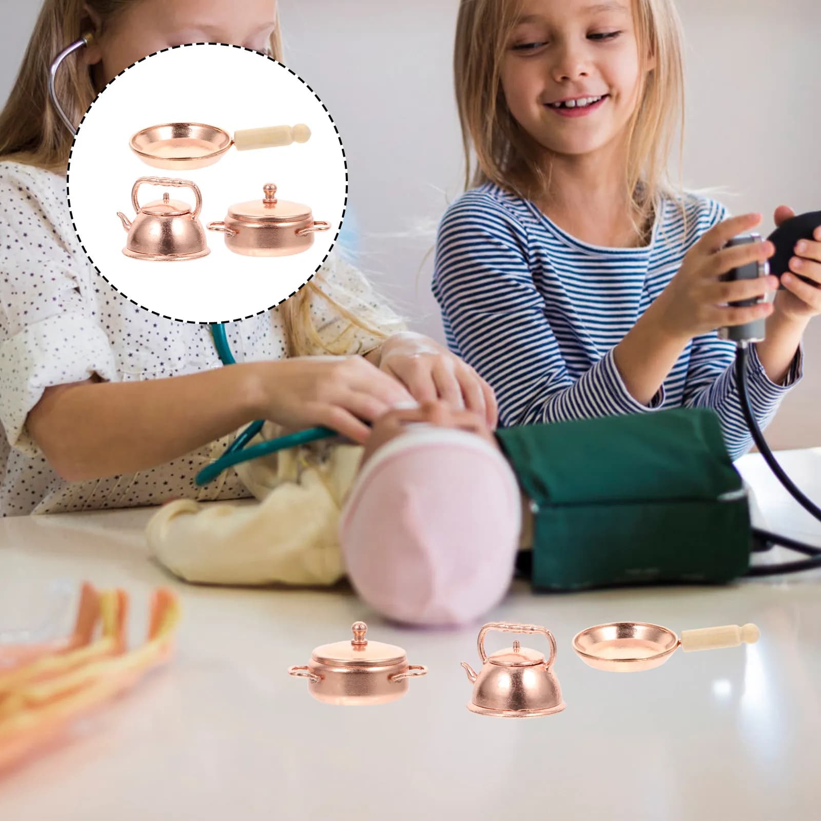 3Pcs Miniature Cookware Decor Set Realistic Frying Pan Kettle Pot for Small House Accessories Miniature House Decoration Prop