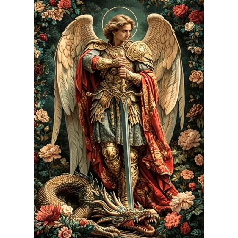5D DIY Diamond Painting, Sacred Angel Knight With Dragon And Floral Art Picture, Relaxing DIY Craft, Holiday & Birthday Gift