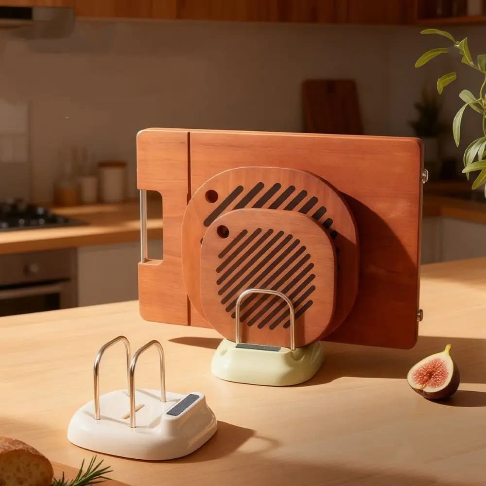 Plastic Pot Lid Rack Stable Anti-slip Cutting Board Holder Space Saving with Sharpener Chopping Board Organizer Dining Table
