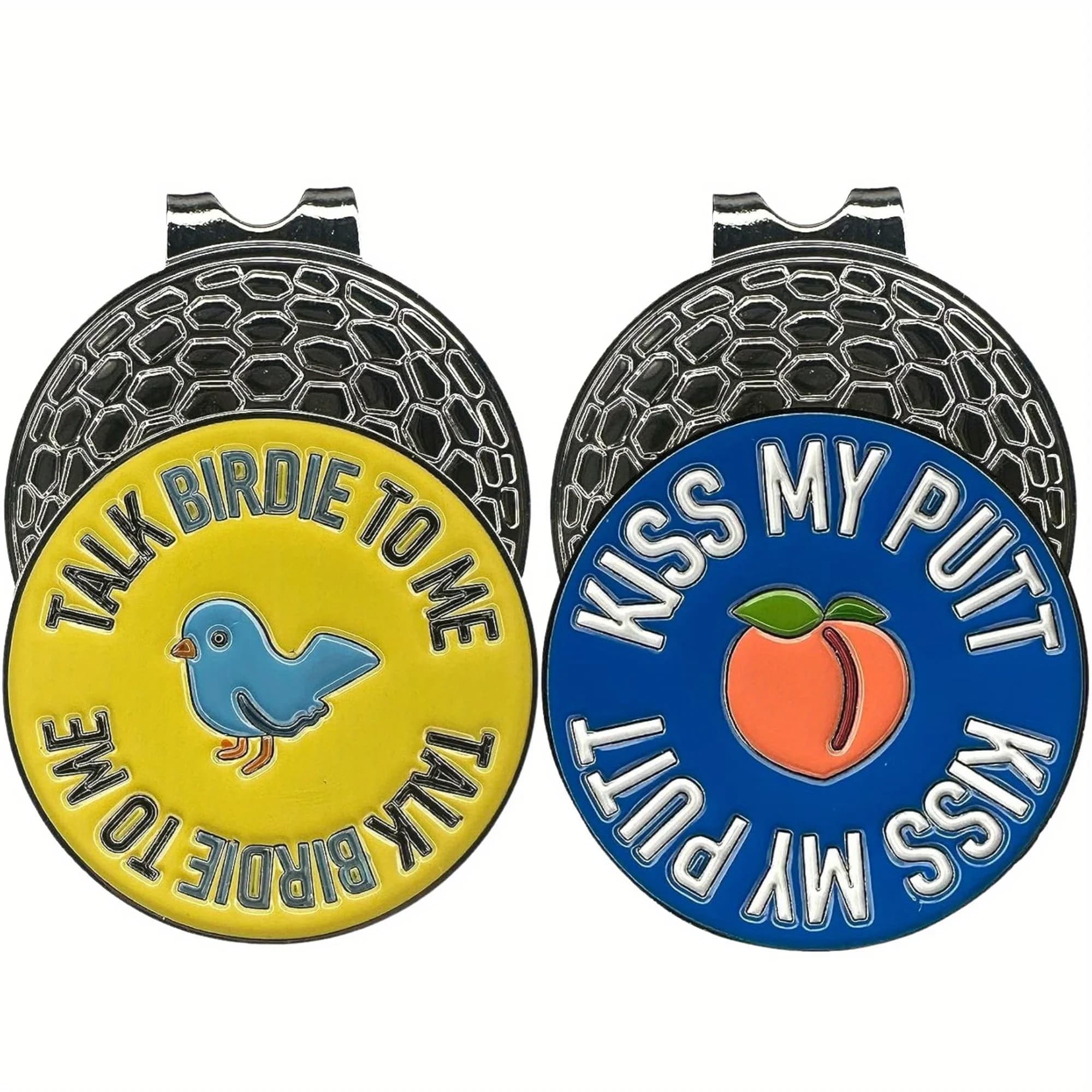 2 segnalibri da golf divertenti con clip per cappello, con scritta 'Talk Birdie to Me' e emoji, set regalo divertente per golfisti uomini e donne.