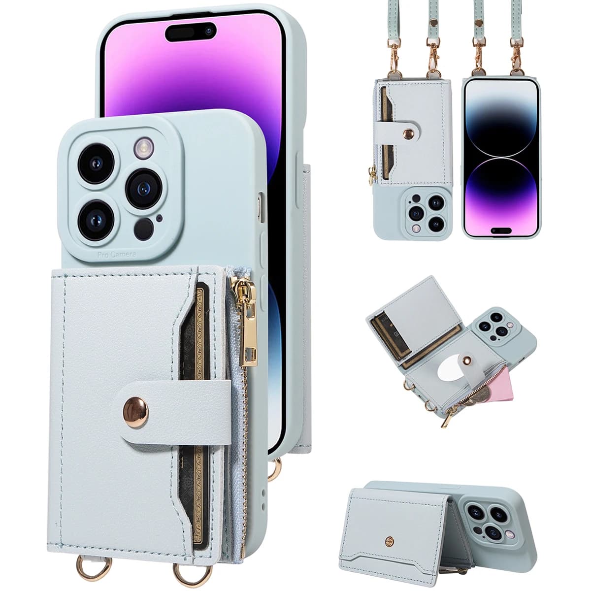 Custodia per telefono in similpelle per Samsung S26 Ultra S26 Pro S26 Plus A56 A36 A06 A05 con laccetto, supporto, specchio e porta carte antiurto