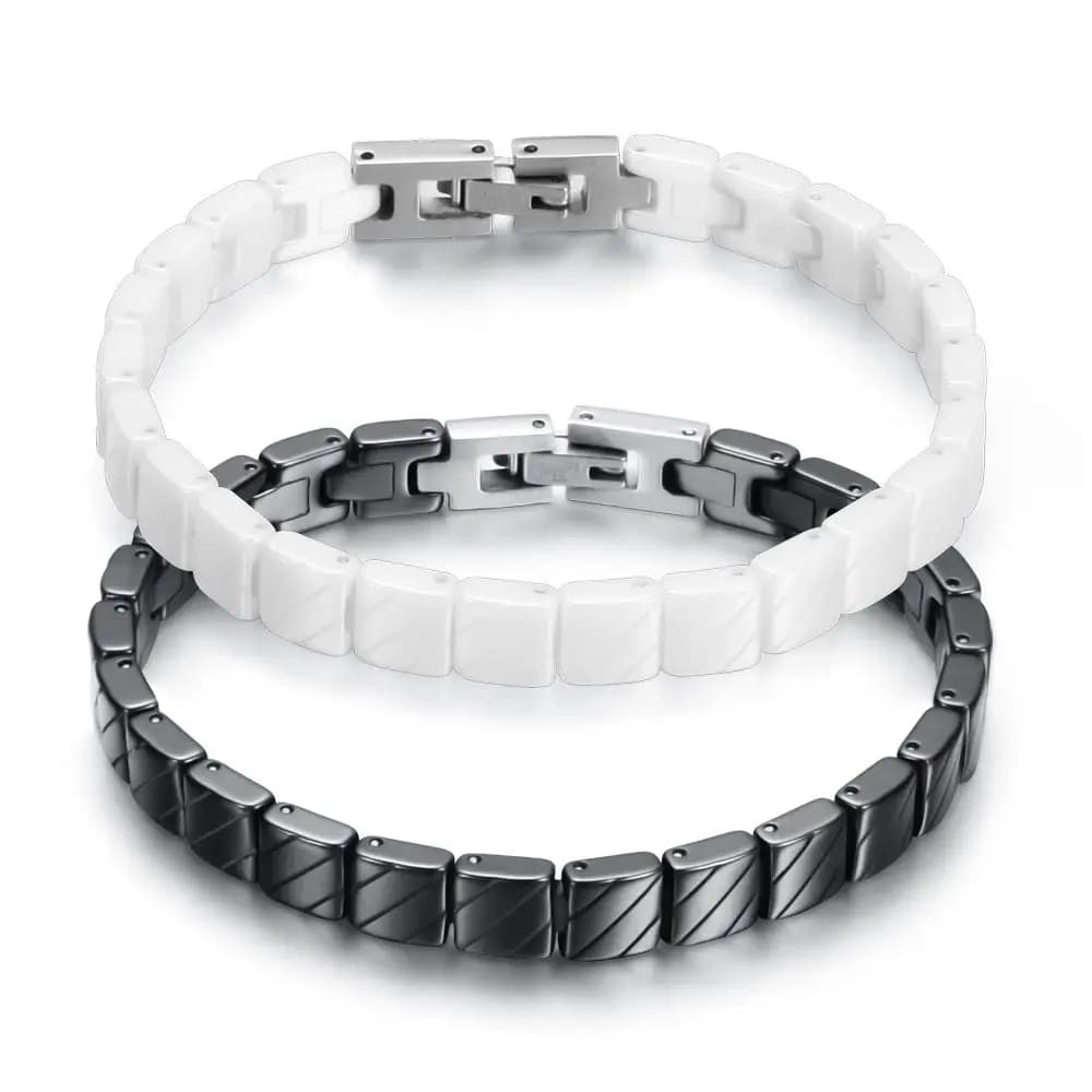Bracciale patchwork in bianco e nero con personalità della moda in ceramica da 7 mm. Bracciale versatile regolabile per regali di gioielli da donna