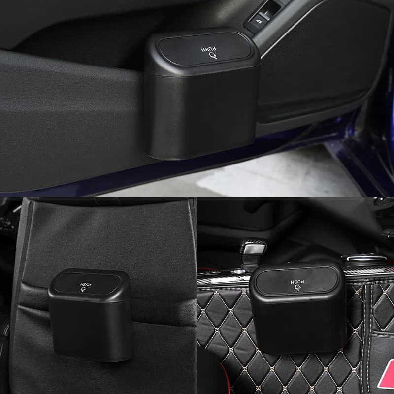 Mini bidone della spazzatura per auto sospeso portatile, cestino della spazzatura con coperchio, per auto, ufficio, casa, accessori per bidone di stoccaggio automatico