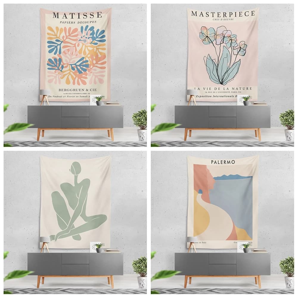 Matisse Arte Linea astratta Appeso a parete Anime Arazzo Moderno Boho Decor Hippie Decorazione da parete Tenda da cartone animato Telo mare Tappetino da yoga