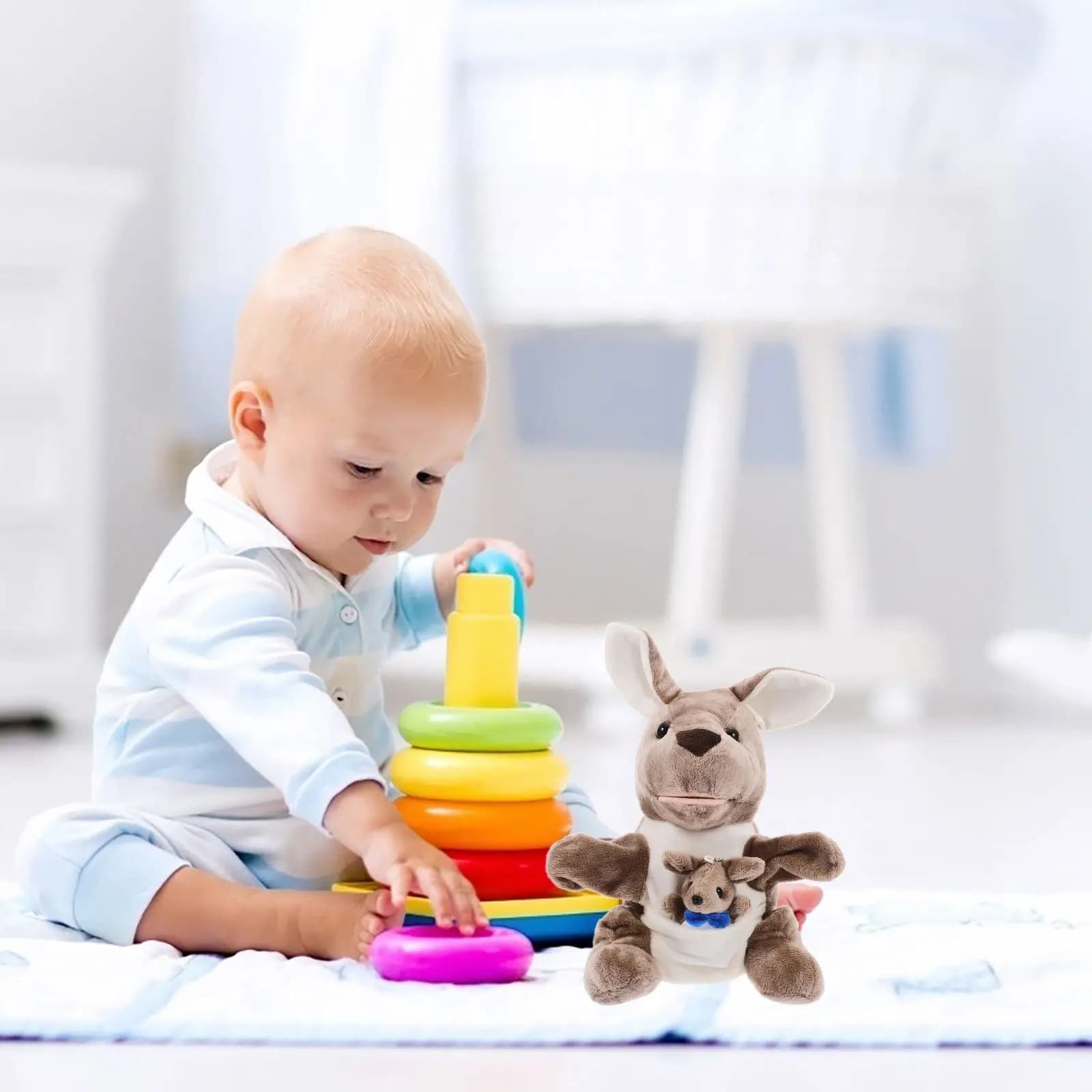 Adorabile Marionetta a Forma di Canguro in Morbido Cotone PP per Raccontare Storie, Gioco del Letto, Gioco Interattivo Genitore-Figlio, Educativo