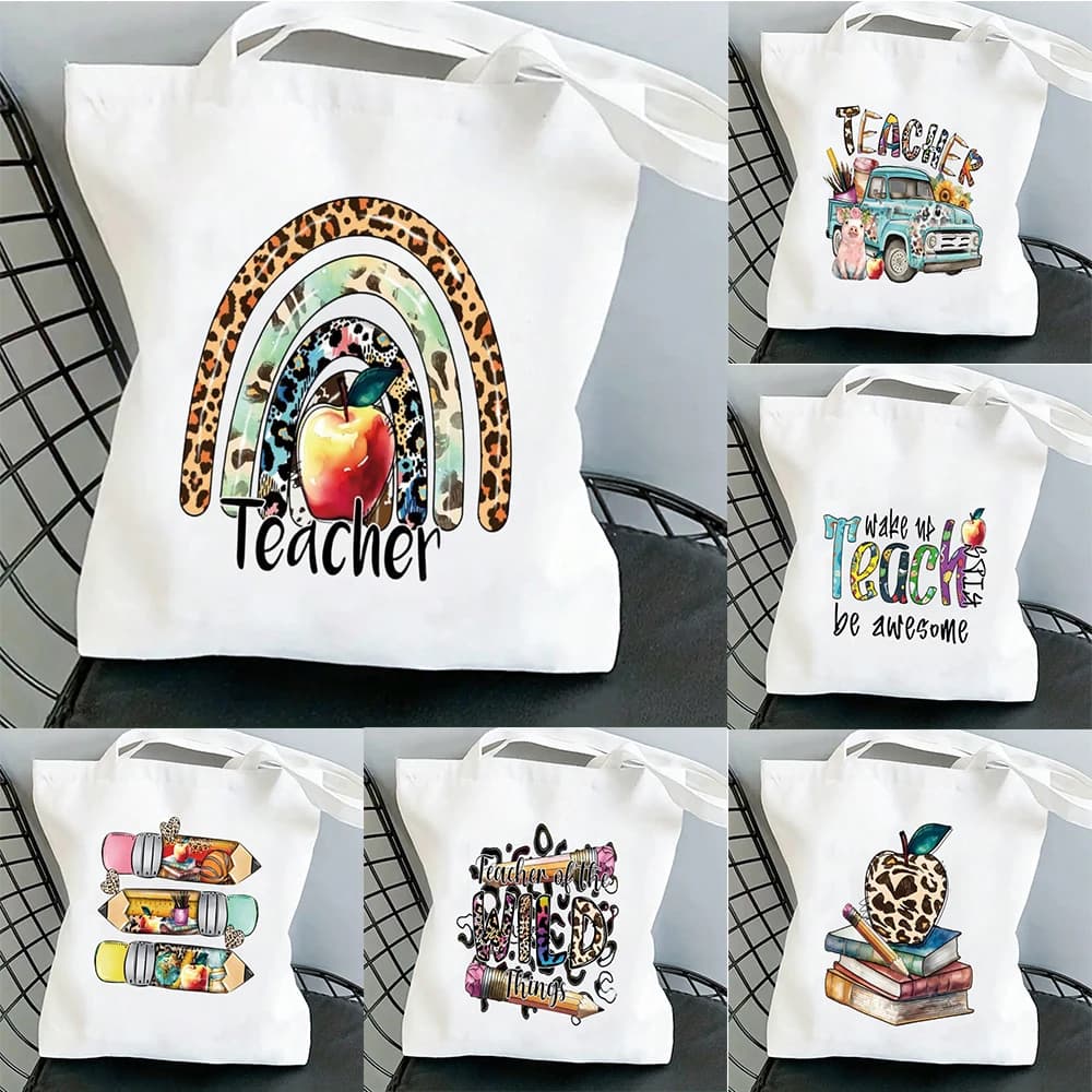 Borse tote in tela per apprezzamento degli insegnanti Teach Love Inspire & Change The World, borse a tracolla per regalo scolastico per insegnanti