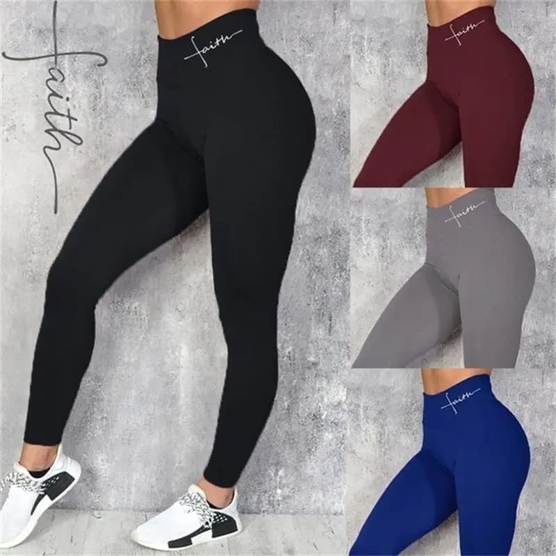 Leggings stampati con lettere in vita in materiale di seta di latte, pantaloni da yoga nudi elastici a vita alta per il sollevamento dei fianchi da donna