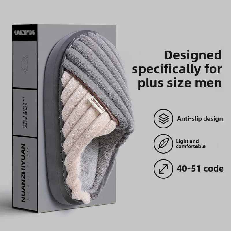 Winter Men Warm Slippers Man House Non Slip Soft Shoes Comfort Flat Home Indoor Bedroom Plush Slipper Extra-large Cotton Shoes