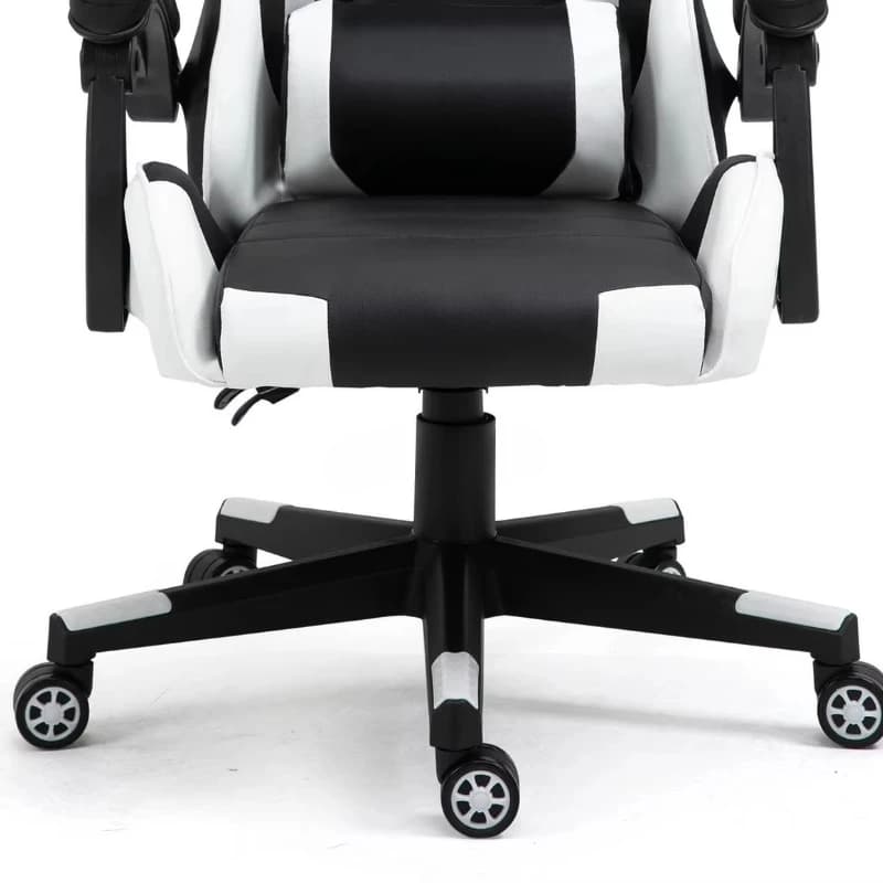 Sedia da ufficio gaming ergonomica bianca con collo e cuscini, ecopelle regolabili, adatta per uso domestico, realizzata in poliuretano