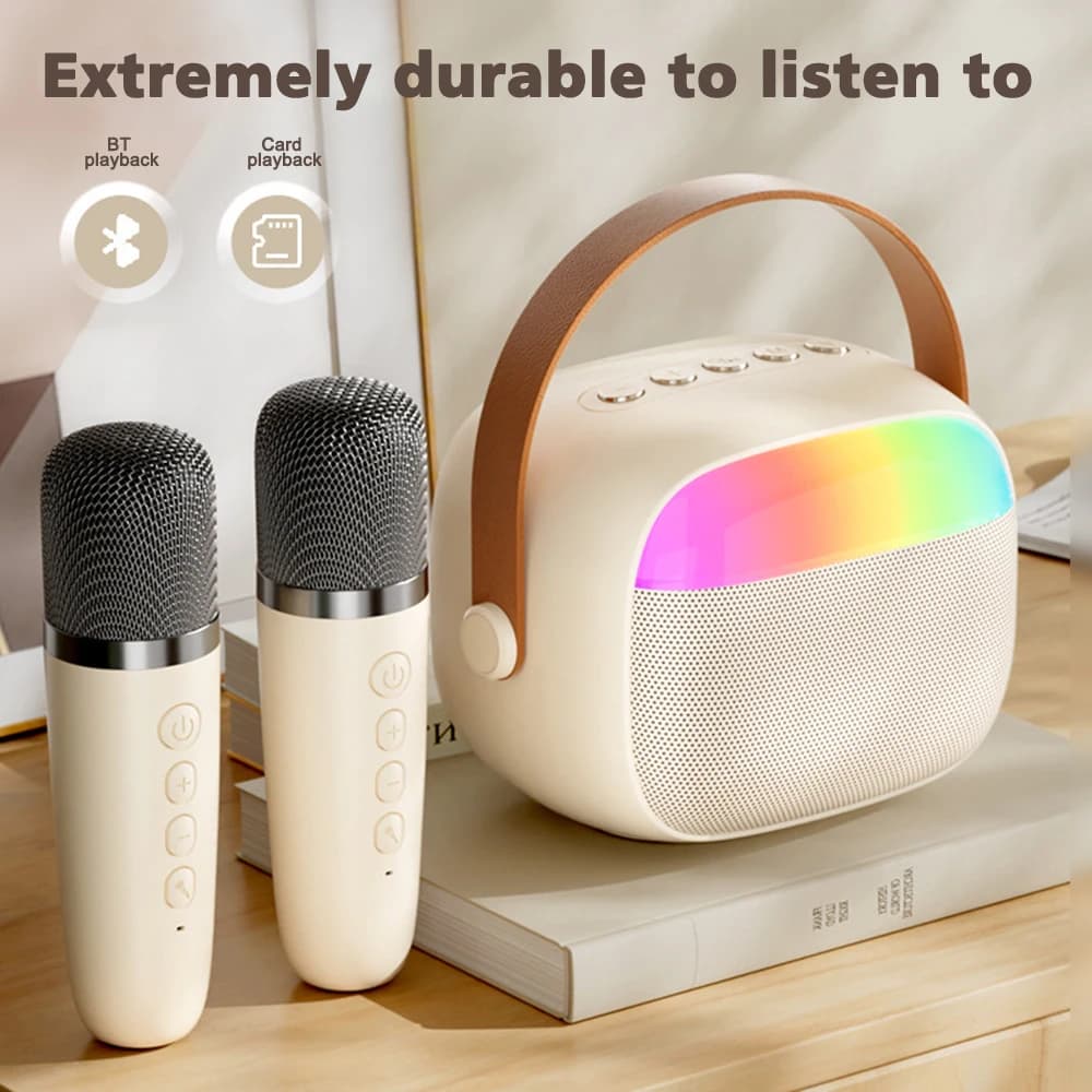 Mini macchina per karaoke per adulti e bambini, altoparlante Bluetooth portatile con 2 microfoni wireless, regali per karaoke per il compleanno