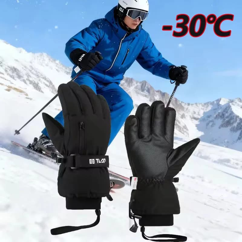 Guanti da sci invernali caldi Guanti da moto termici impermeabili da uomo e da donna Accessori da snowboard neri foderati in pile
